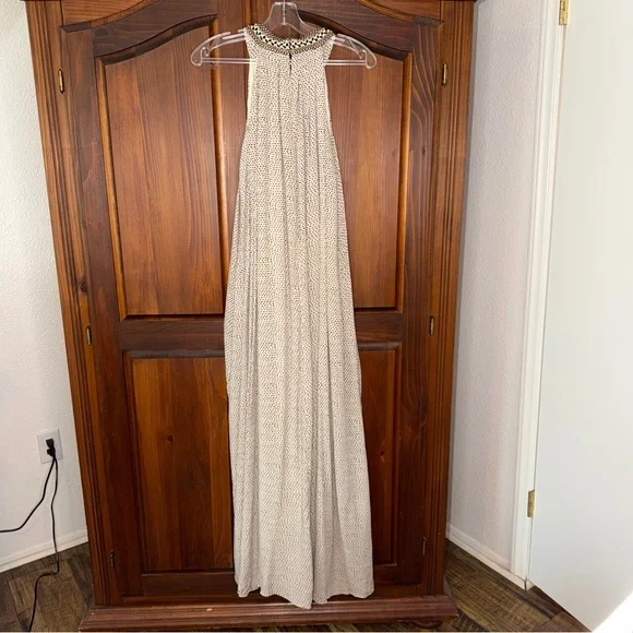 Anthropology Ranna Gill Cream Halter Maxi Dress with Black Floral Embroidery XS - Picture 4 of 12
